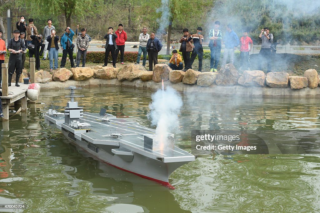 China's Largest Scale Model Aircraft Carrier Sets Sail In Zhengzhou