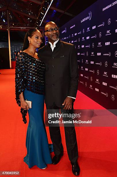 Laureus Chairman Edwin Moses and Michelle Moses attend the 2015 Laureus World Sports Awards at Shanghai Grand Theatre on April 15, 2015 in Shanghai,...