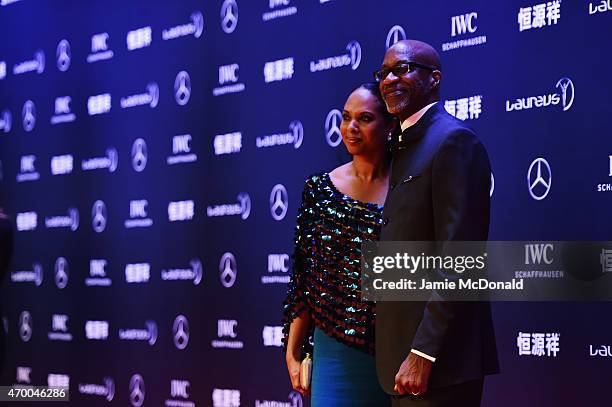 Laureus Chairman Edwin Moses and Michelle Moses attend the 2015 Laureus World Sports Awards at Shanghai Grand Theatre on April 15, 2015 in Shanghai,...