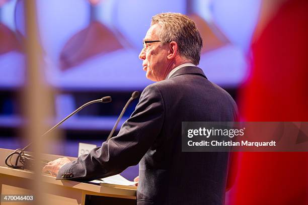 German Interior Minister Thomas de Maiziere gives a speech during the 17th European Police Congress on February 18, 2014 in Berlin, Germany. The...