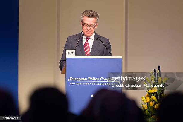 German Interior Minister Thomas de Maiziere gives a speech during the 17th European Police Congress on February 18, 2014 in Berlin, Germany. The...