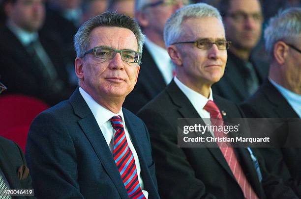 German Interior Minister Thomas de Maiziere and Juergen Stock BKA-President attend the 17th European Police Congress on February 18, 2014 in Berlin,...