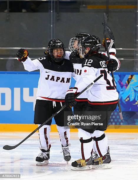 Sena Suzuki and Chiho Osawa of Japan celebrate after scoring a goal during the Women's Classifications Game between Germany and Japan on day 11 of...