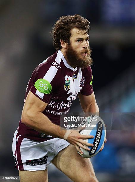 David Williams of the Sea Eagles runs with the ball during the round seven NRL match between the Canterbury Bulldogs and the Manly Warringah Sea...