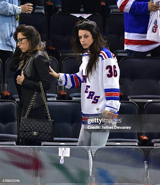 Vanessa Ferlito attends the Pittsburgh Penguins vs New York Rangers playoff game at Madison Square Garden on April 16, 2015 in New York City.