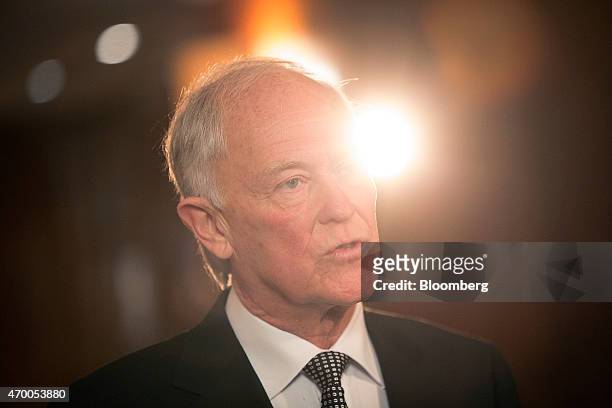 Tim Clark, president of Emirates Airline, speaks during a Bloomberg Television interview at a news conference in London, U.K., on Friday, April 17,...
