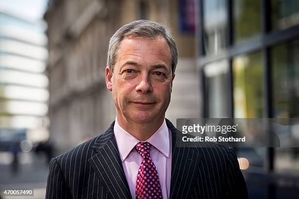Nigel Farage, leader of the UK Independence Party , leaves The Northern & Shell Building on April 17, 2015 in London, England. Richard Desmond, owner...