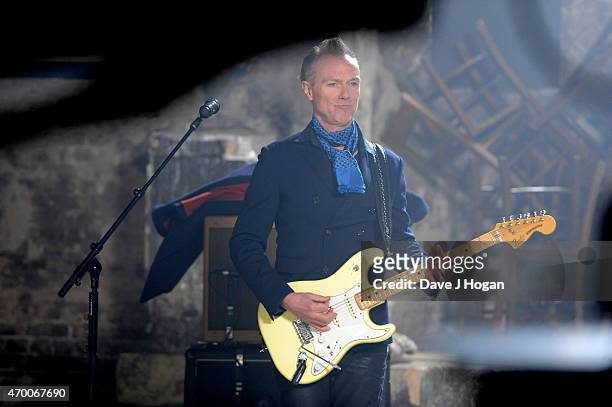 Musician Gary Kemp is seen on set of a video shoot for Spandau Ballet's 'Soul Boy' and 'Steal' on February 5, 2015 in London, England.