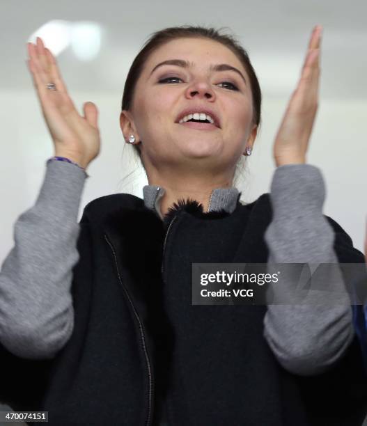 Alina Kabaeva, Russian Olympic champion in rhythmic gymnastics watches the men's Preliminary Round Group A ice hockey match Russia vs Slovakia at...
