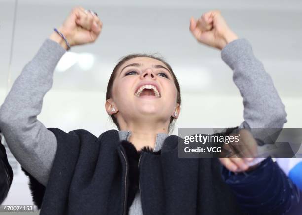 Alina Kabaeva, Russian Olympic champion in rhythmic gymnastics watches the men's Preliminary Round Group A ice hockey match Russia vs Slovakia at...