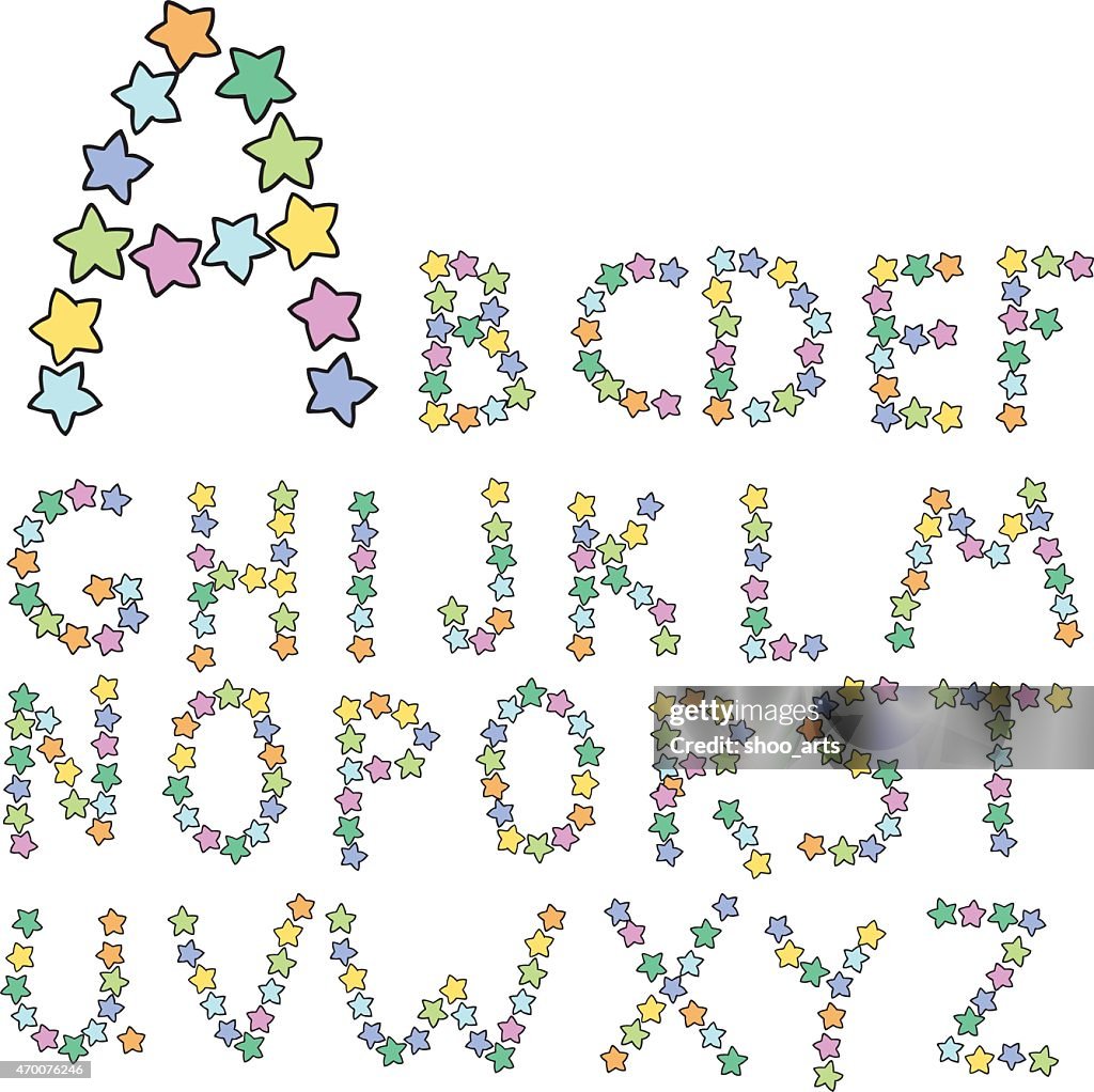 Alphabet From Multicolored Stars Vector High-Res Vector Graphic - Getty ...