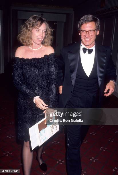 Actor Harrison Ford and wife Melissa Mathison attend the American Museum of the Moving Image Salute to Mike Nichols on February 27, 1990 at the...