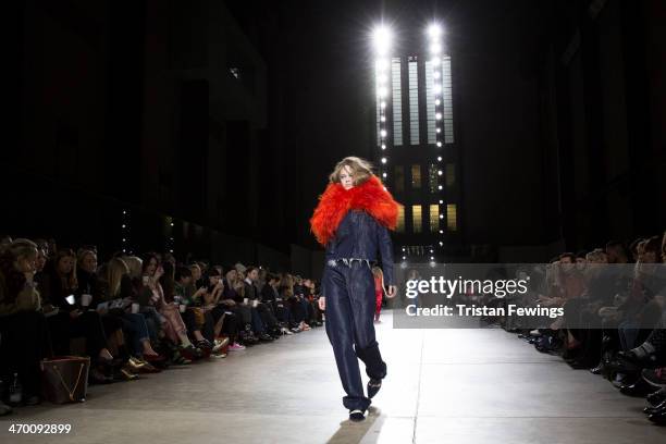 Model walks the runway at the Marques'Almeida show at London Fashion Week AW14 at Tate Modern on February 18, 2014 in London, England.