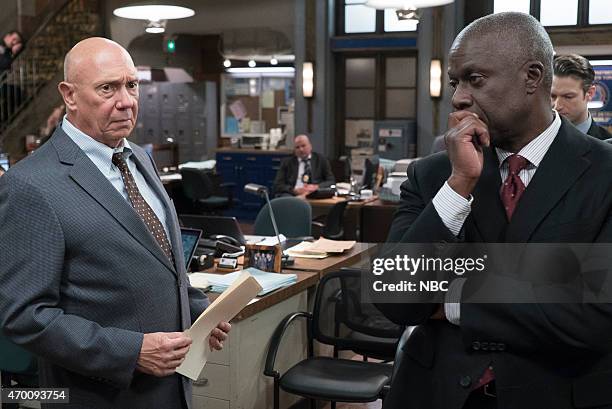 Episode 16021 "Perverted Justice" -- Pictured: Dann Florek as Donald Cragen, Andre Braughner as Attorney Bayard Ellis --