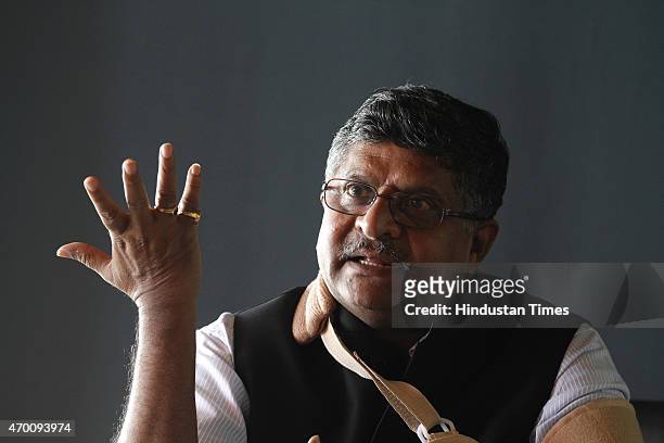 Union Minister for Communications and IT Ravi Shankar Prasad during an exclusive interview at HT Office on April 17, 2015 in New Delhi, India.