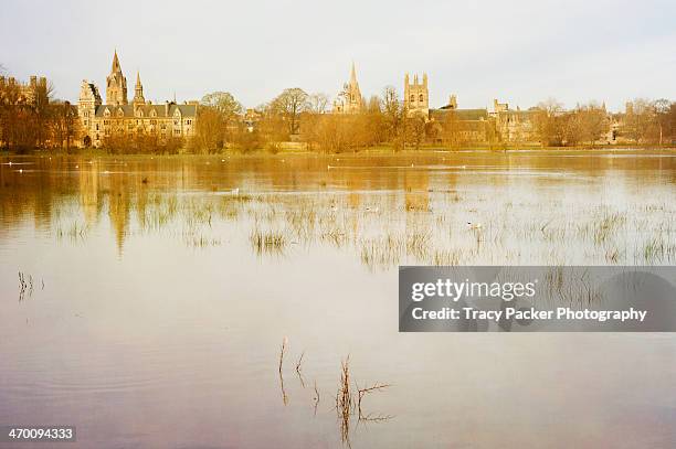 christ church (port) meadow floods in oxford. - oxford england stock pictures, royalty-free photos & images