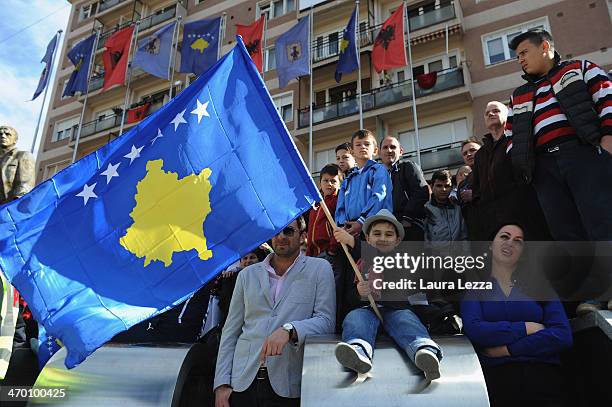 Children attend a parade as Kosovo celebrates its sixth anniversary of its declaration of independence from Serbia on February 17, 2014 in Pristina,...