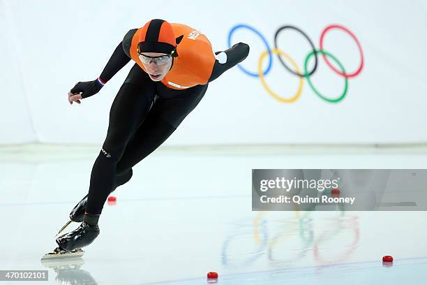 Jorrit Bergsma of the Netherlands competes during the Men's 10000m Speed Skating event on day eleven of the Sochi 2014 Winter Olympics at Adler Arena...