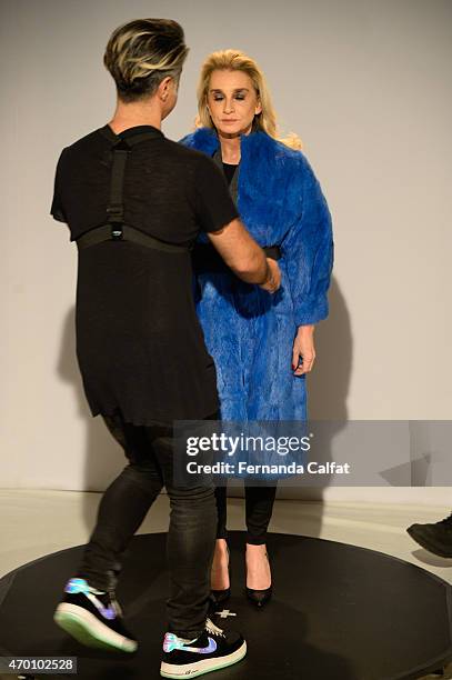 Fause Haten,Ricardo dos Anjos and Flavia Sayhoun walks at Fause Haten Presentation at SPFW Summer 2016 at FH Show Room on April 17, 2015 in Sao...