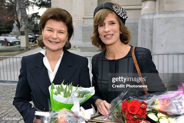 Princess Margaretha of Luxemburg and Princess Esmeralda of Belgium arrive at a mass for the deceased of the Royal Family on February 18, 2014 in...