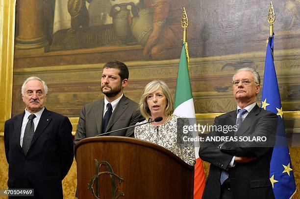 Scelta Civica party's members Alberto Bombassei, Andrea Romano, Stefania Giannini and Gianluca Susta give a press conference after being consulted by...