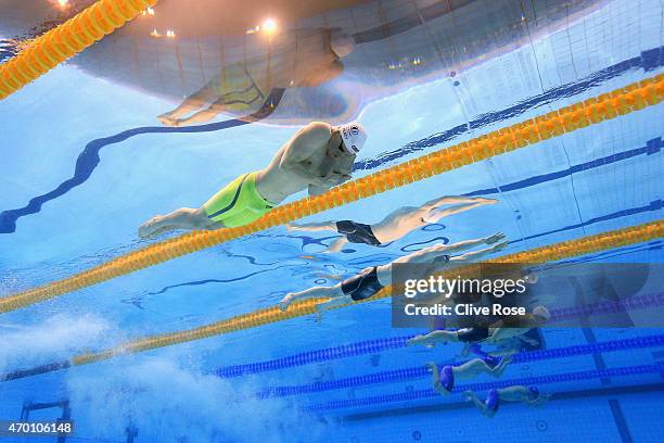 Adam Peaty of County of Derby competes in the Men's 100m Breaststroke Final on day four of the British Swimming Championships at the London Aquatics...