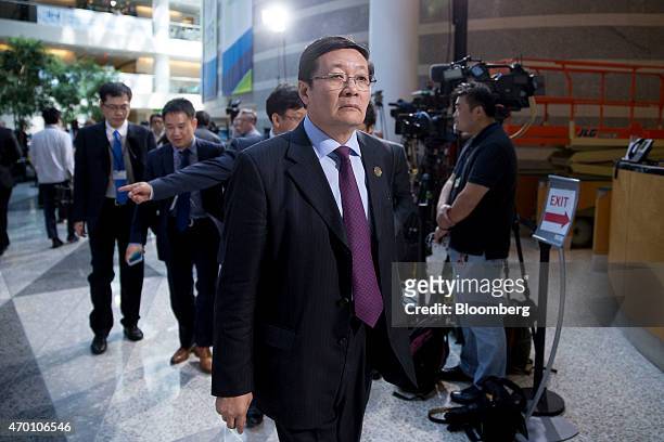 Lou Jiwei, China's finance minister, attends the International Monetary Fund and World Bank Group Spring Meetings in Washington, D.C., U.S., on...