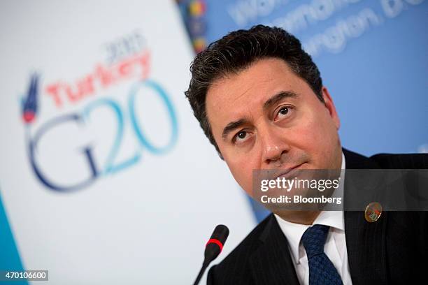 Ali Babacan, Turkey's deputy prime minister, listens during a news conference following a Group of 20 finance ministers' and central bank governors'...