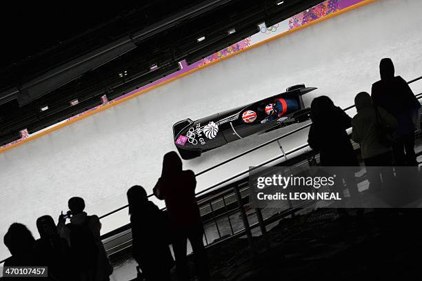 Great Britain-1 two-woman bobsleigh pilot Paula Walker and brakewoman Rebekah Wilson compete during the Women's Bobsleigh Heat 2 at the Sliding...