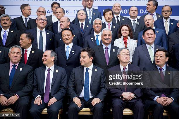 Group of 20 finance ministers and central bank governors have their group photo taken on the sidelines of the International Monetary Fund and World...