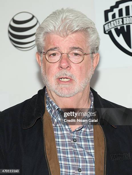 George Lucas attends Tribeca Talks: Director Series: George Lucas With Stephen Colbert during the 2015 Tribeca Film Festival at BMCC Tribeca PAC on...