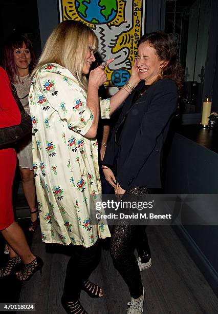 Jo Wood and daughter Leah Wood attend Jo Wood's surprise birthday party at L'Escargot on April 17, 2015 in London, England.