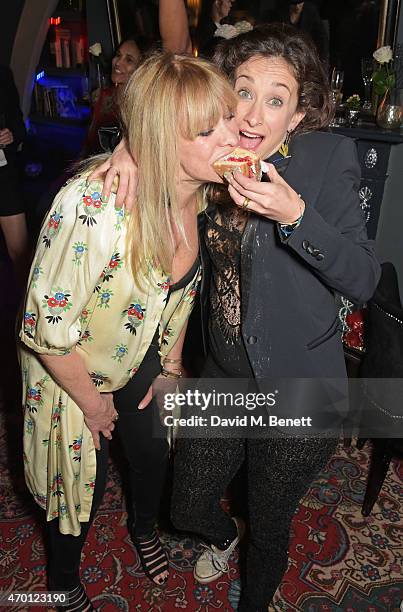 Jo Wood and Leah Wood attend Jo Wood's surprise birthday party at L'Escargot on April 17, 2015 in London, England.