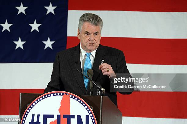 Rep. Peter King speaks at the First in the Nation Republican Leadership Summit April 17, 2015 in Nashua, New Hampshire. The Summit brought together...