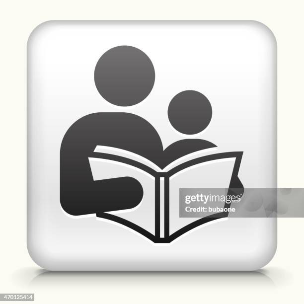 white square button with reading & children icon - unknown gender stock illustrations