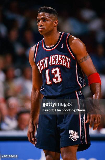 Kendall Gill of the New Jersey Nets during the game against the Houston Rockets on March 12, 1998 at Compaq Center in Houston, Texas.