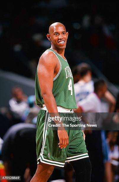 Popeye Jones of the Boston Celtics during the game against the Charlotte Hornets on March 9, 1999 at Charlotte Coliseum in Charlotte, North Carolina.