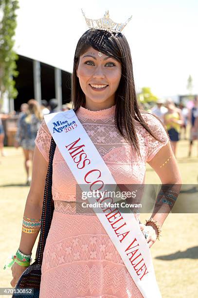 Miss Coachella Valley 2015 Tanya Nunez attends day 1 of the 2015 Coachella Valley Music And Arts Festival at The Empire Polo Club on April 17, 2015...