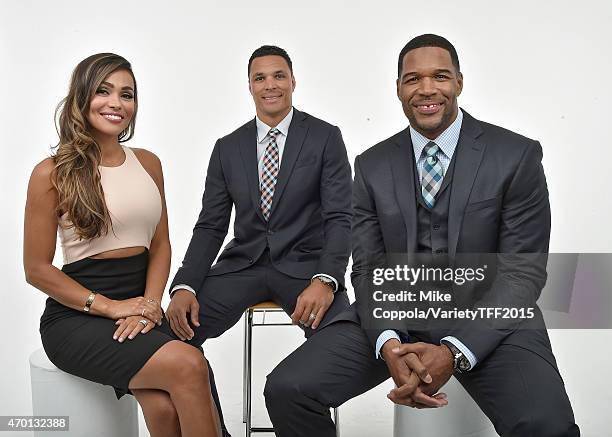 October Gonzalez, Tony Gonzalez and Michael Strahan from "Play it Forward" appear at the 2015 Tribeca Film Festival Getty Images Studio on April 16,...