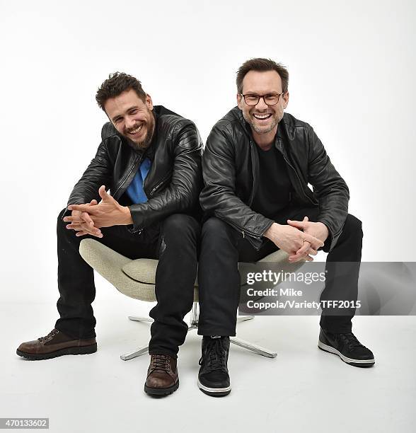 James Franco and Christian Slater from "Adderall Diaries" appear at the 2015 Tribeca Film Festival Getty Images Studio on April 16, 2015 in New York...