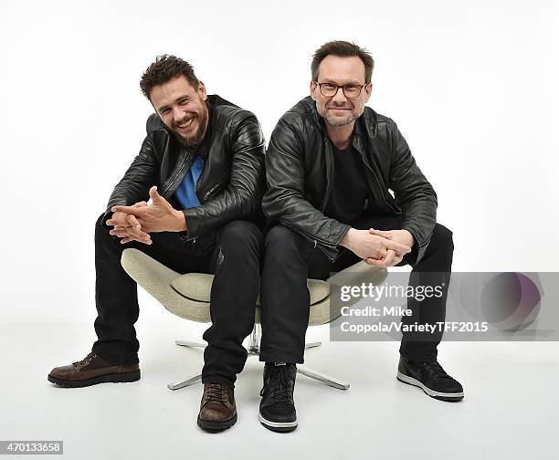 James Franco and Christian Slater from "Adderall Diaries" appear at the 2015 Tribeca Film Festival Getty Images Studio on April 16, 2015 in New York...