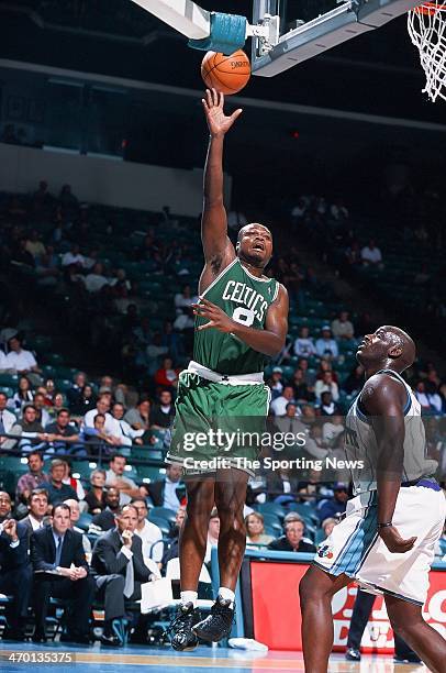 Antoine Walker of the Boston Celtics during the game against the Charlotte Hornets on October 19, 1999 at Charlotte Coliseum in Charlotte, North...