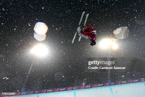 Justin Dorey of Canada practices ahead of the Freestyle Skiing Men's Ski Halfpipe Finals on day eleven of the 2014 2014 Winter Olympics at Rosa...