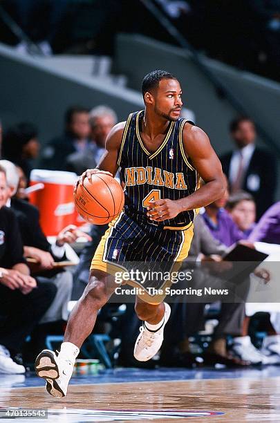 Travis Best of the Indiana Pacers during the game against the Charlotte Hornets on November 4, 1999 at Charlotte Coliseum in Charlotte, North...