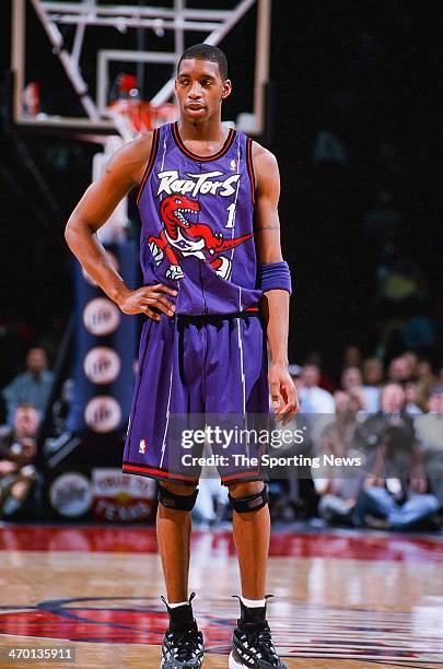 Tracy McGrady of the Toronto Raptors during the game against the Houston Rockets on March 25, 1999 at Compaq Center in Houston, Texas.