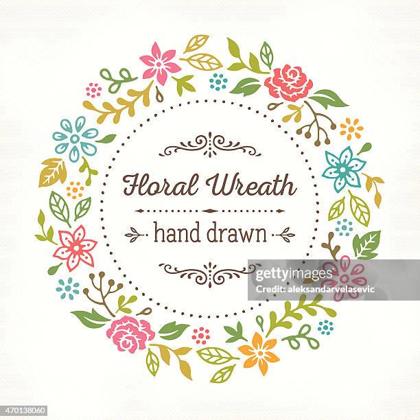 floral wreath hand drawn - floral wreath stock illustrations