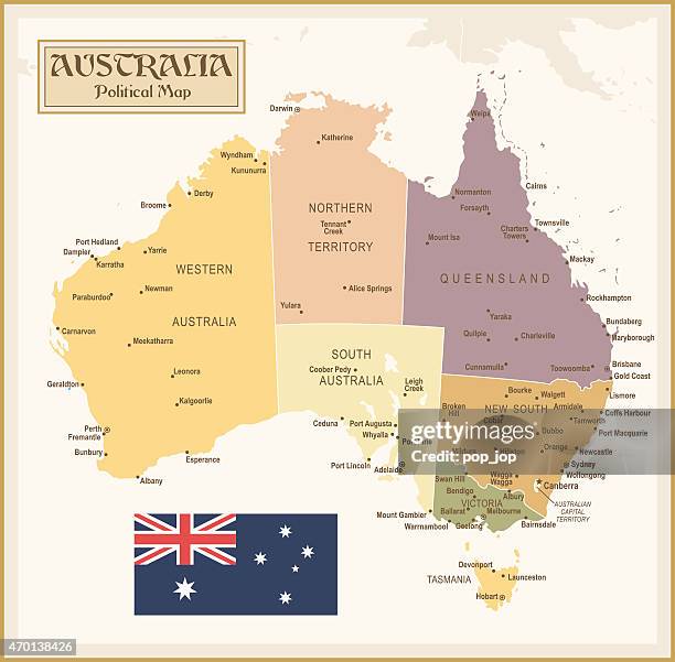 Colorful Vintage Map Of Australia With Divided Regions High-Res