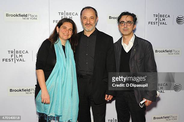 Talia Kleinhendler, Stelios Mainas, and Thanassis Karathanos attend the premiere of "Wednesday 04:45" during the 2015 Tribeca Film Festival at Regal...