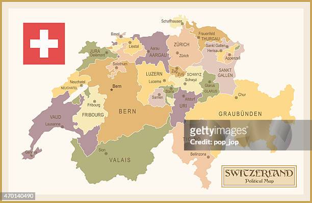 vintage map of switzerland - zurich map stock illustrations