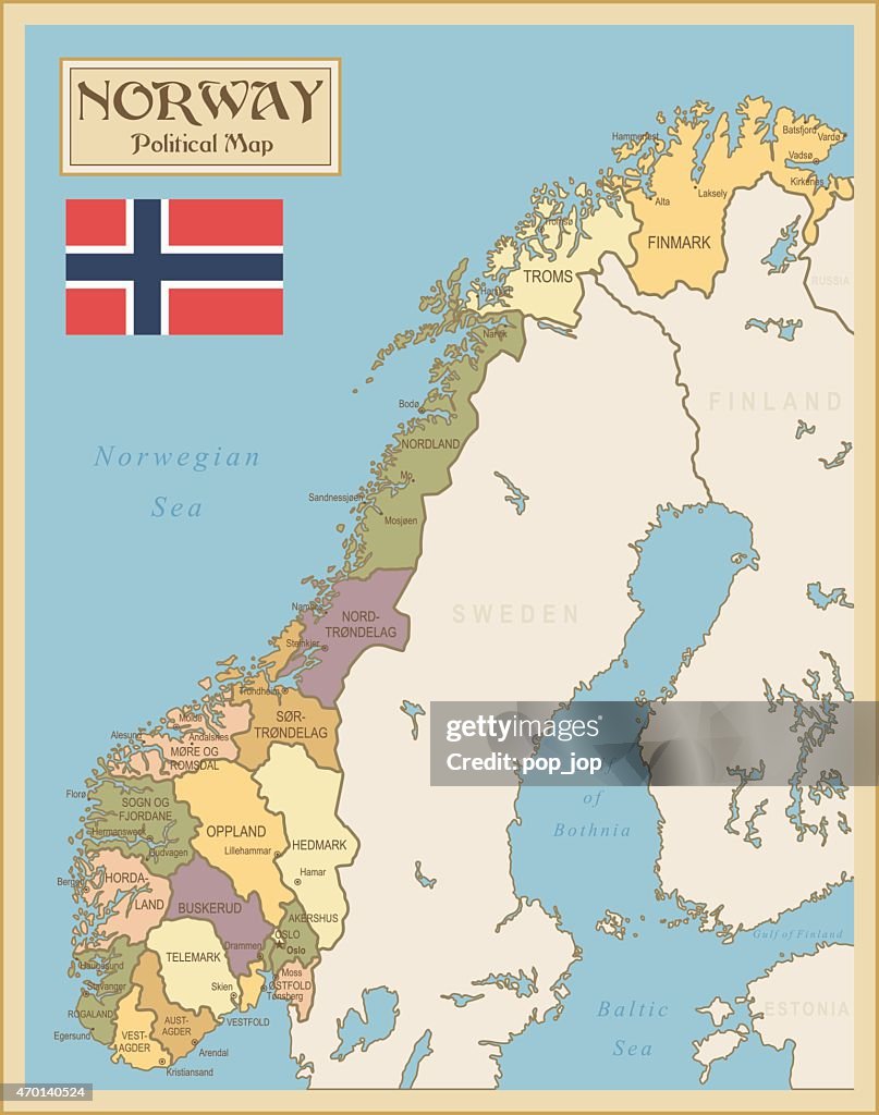 Vintage Map of Norway